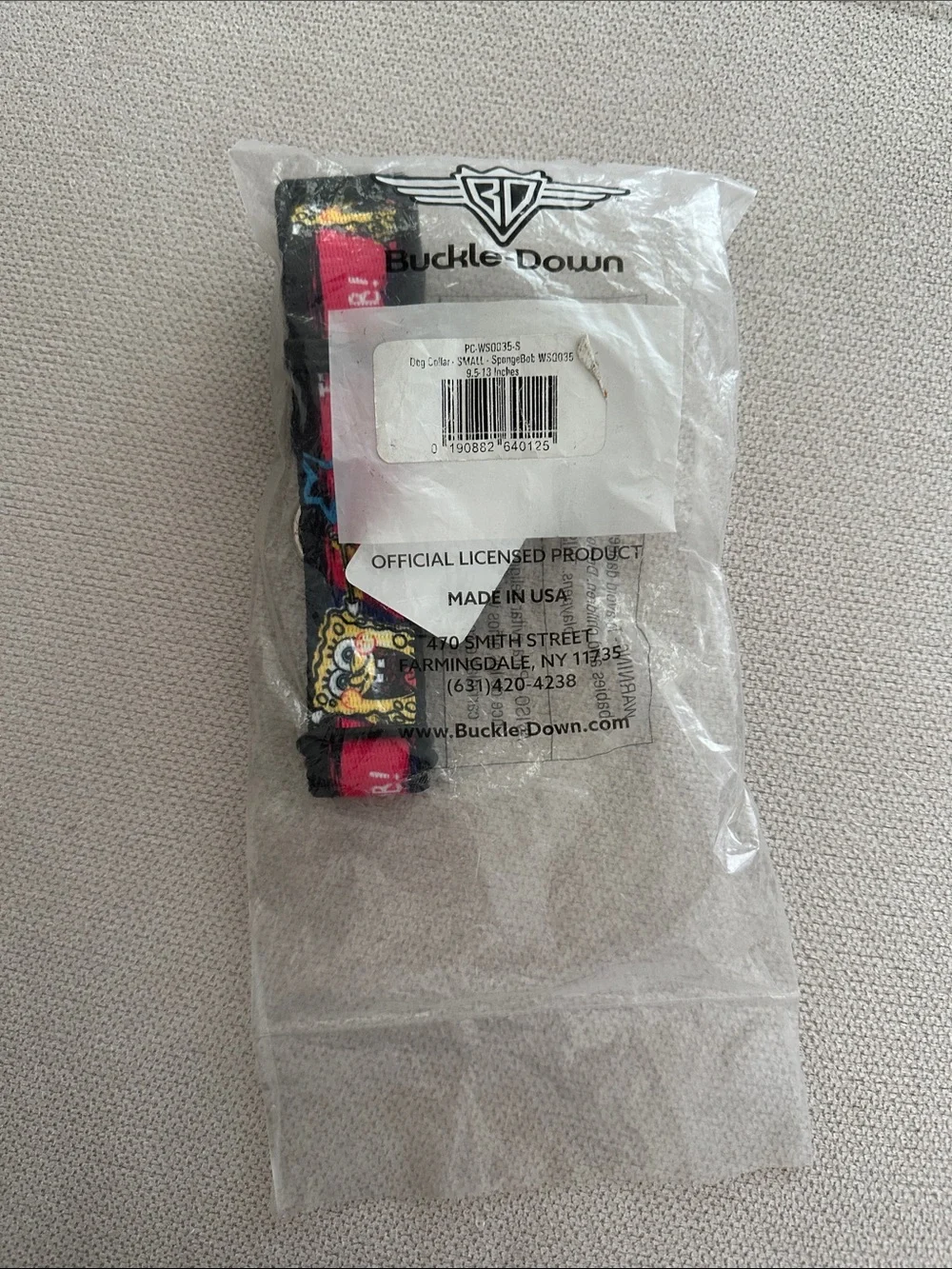 BUCKLE DOWN PLASTIC CLIP COLLSR ITS SPONGEBOB!!! NWT SMALL 1”
